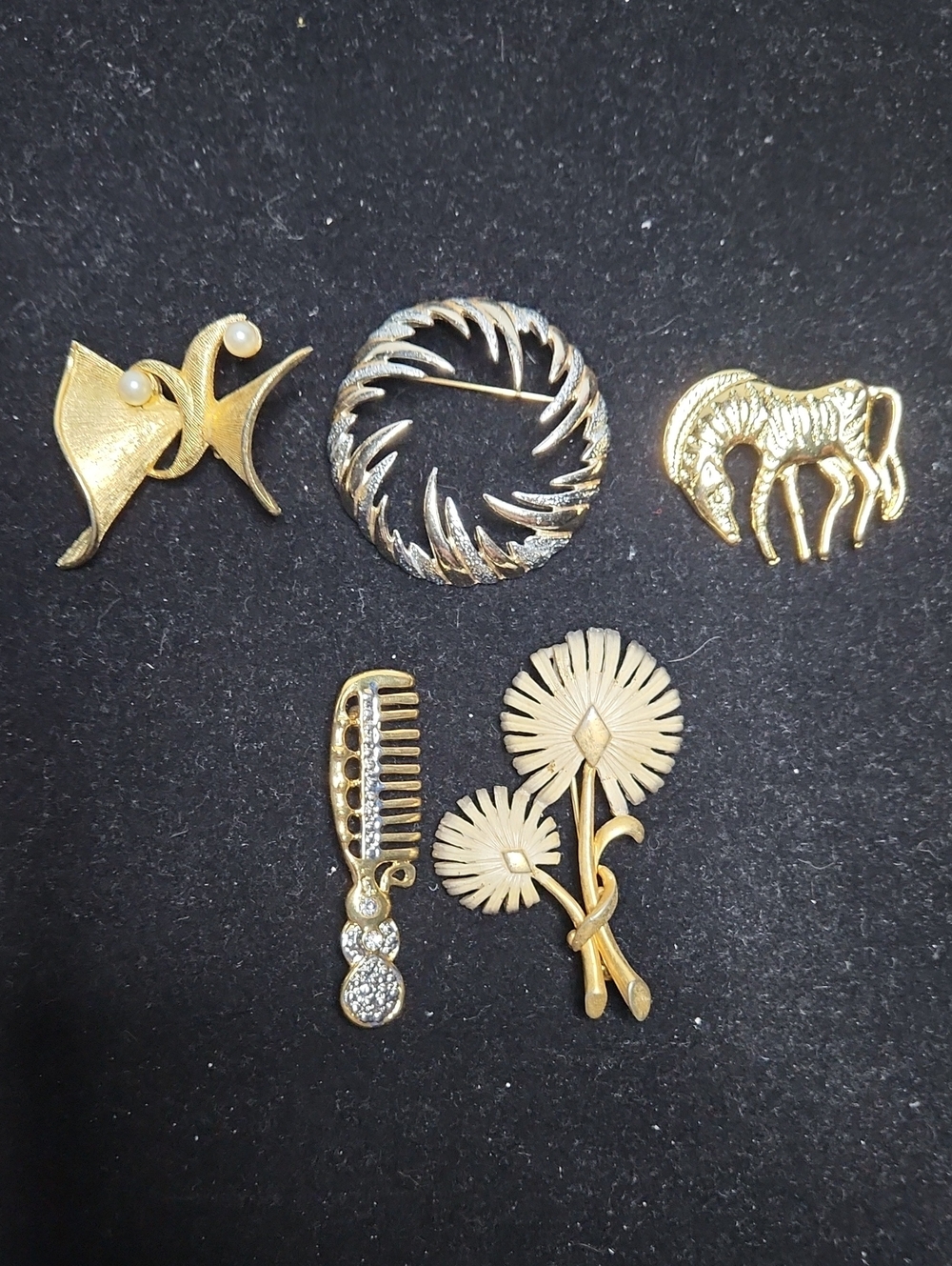 Gold Tone Floral and Motif Brooch Bundle